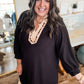 Black Contrast Color Block Leopard Trim Plus Size Ribbed Dress