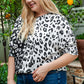 Black Plus Size Contrast Leopard Half Sleeve Blouse