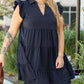 Navy Blue Collared V Neck Flutter Sleeve Tiered Plus Size Dress