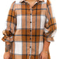 Khaki Plus Size Plaid Flounce Sleeve Button up Shirt Dress