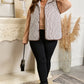 Brown Stripe Quilted Wavy Hem Snap Button Plus Size Vest