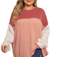 Mineral Red Plus Size Ribbed Colorblock Long Sleeve Top