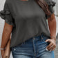 Dark Grey Ruffled Short Sleeve Plus Size Top