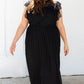 Black Plus Size Lace Bodice High Neck Flowy Pleated Dress