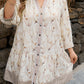 Khaki Plus Size Floral Print Striped Trim Patchwork Button Down A-line Dress