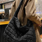 Black Quilted Zipper Large Shoulder Bag