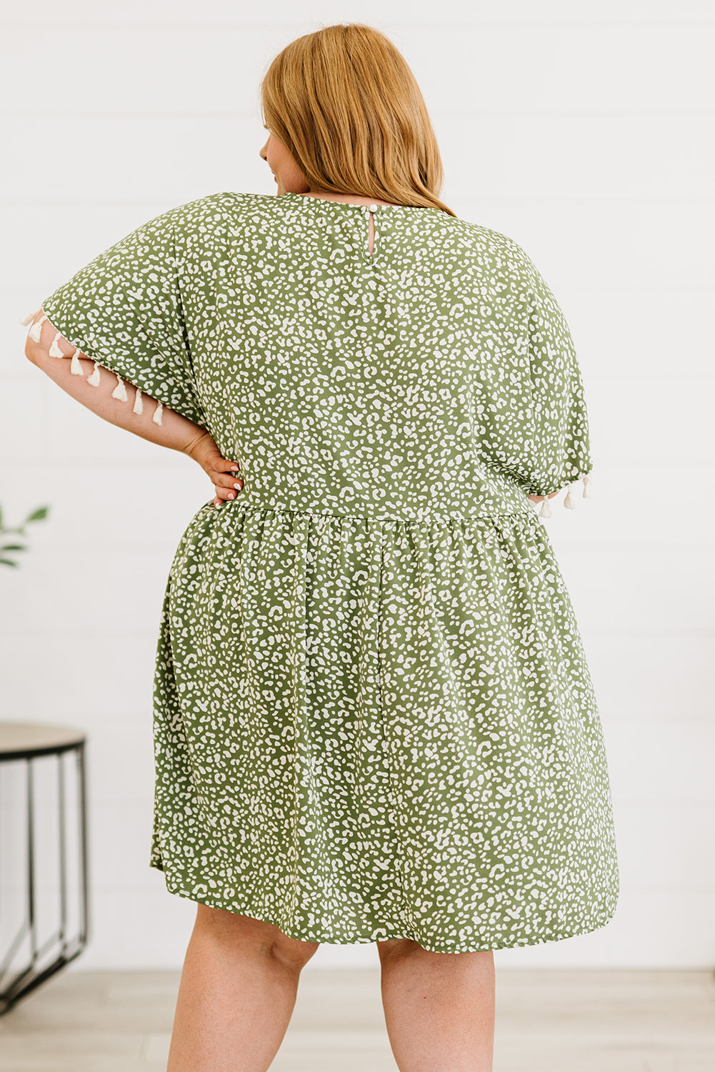 Green Plus size Leopard Tassel Dress