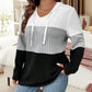 Plus Size Drawstring Color Block Long Sleeve Hooded Top