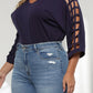 Plus Size Cutout Three-Quarter Sleeve Blouse