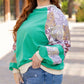 Sky Blue Plus Size Plaid Floral Patchwork Raglan Sleeve Sweatshirt