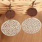 Beige Hollow Out Wooden Round Drop Earrings