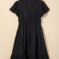 Black Leopard V Neck Patchwork Smocked Waist Plus Size Ruffled Dress