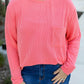 Peach Blossom Plus Size Ribbed Textured Long Sleeve T Shirt