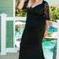 Black Lace Patchwork 3/4 Sleeve Pleated Plus Size Dress