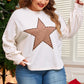 Plus Size Studded Star Round Neck Long Sleeve Blouse