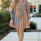 Khaki Stripe Contrast Striped Print 3/4 Sleeve Babydoll Plus Size Dress