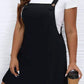 Black Solid Buttoned Straps Plus Size Overall Dress