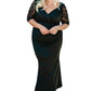 Black Lace Patchwork 3/4 Sleeve Pleated Plus Size Dress