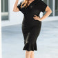 Black Plus Size Pleated V Neck Ruffle Hem Bodycon Dress