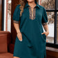 Sea Green Leopard Patchwork Detail Quarter Zip Collared Plus Size Mini Dress