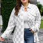 Khaki Plus Size Checkered Buttoned Down Casual Western Jacket
