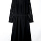 Black Plus Size Sheer Lace Sleeve Belted Ruffle Midi Dress