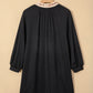 Black Contrast Color Block Leopard Trim Plus Size Ribbed Dress