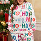 White Plus Size Christmas Ho Ho Ho Print Long Sleeve Top and Shorts 2pc Lounge Set