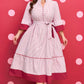 Red Stripe Plus Size Ruffled Hem Pinstriped Midi Dress