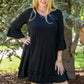 Black Plus Size Ruffled Trim 3/4 Sleeve Dress