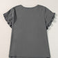 Dark Grey Ruffled Short Sleeve Plus Size Top