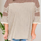 Khaki Stripe Patchwork Bracelet Sleeve Plus Size T Shirt