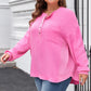 Bonbon Half Buttons Chest Pocket Drop Sleeve Plus Size Top