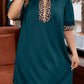 Sea Green Leopard Patchwork Detail Quarter Zip Collared Plus Size Mini Dress