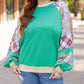 Sky Blue Plus Size Plaid Floral Patchwork Raglan Sleeve Sweatshirt