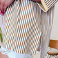 Khaki Stripe Patchwork Bracelet Sleeve Plus Size T Shirt