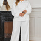 White Textured Raw Seam Plus Size Pullover Top and Drawstring Pants Set