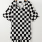Black Checkered Pattern Tee and Shorts Plus Size Two Piece Set