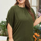 Moss Green Plus Size Swiss Dot Mock Neck Tied Nape Top