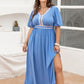 Plus Size Slit V-Neck Short Sleeve Dress