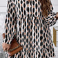 Apricot Geometric Print Collared V Neck Plus Size Mini Dress