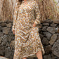 Khaki Abstract Plant Print Loose Plus Size Long Dress