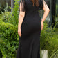 Black Plus Size Surplice V Neck Fringe Formal Maxi Dress