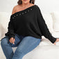 Plus Size One Shoulder Beaded Sweater