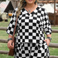 Black Checkered Pattern Tee and Shorts Plus Size Two Piece Set