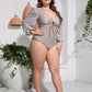 Plus Size Tied Deep V Balloon Sleeve One-Piece Swimsuit