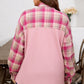 Pink Waffle Patch Pocket Plaid Patchwork Plus Size Shirt