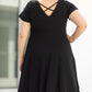 Black Plus Size Ruched Sweetheart Fit and Flare Midi Dress