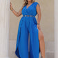 Plus Size Slit Eyelet Surplice Cap Sleeve Jumpsuit