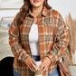 Brown Plaid Print Flap Pocket Buttoned Plus Size Shacket
